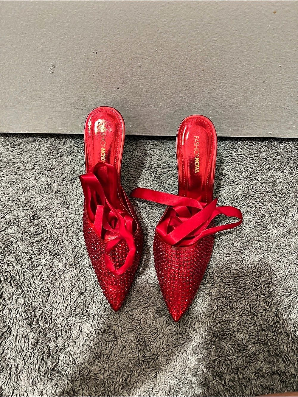 Fashion Nova Heartbreak Hotel Rhinestone Heels Red Like New